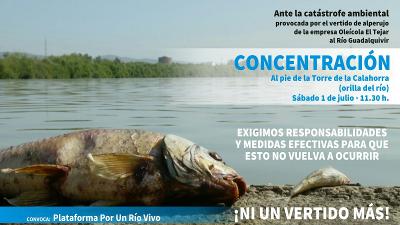 Manifiesto por el vertido de orujo en el Guadalquivir. Se convoca concentración al pie de la Torre de la Calahorra el sábado 1 de julio