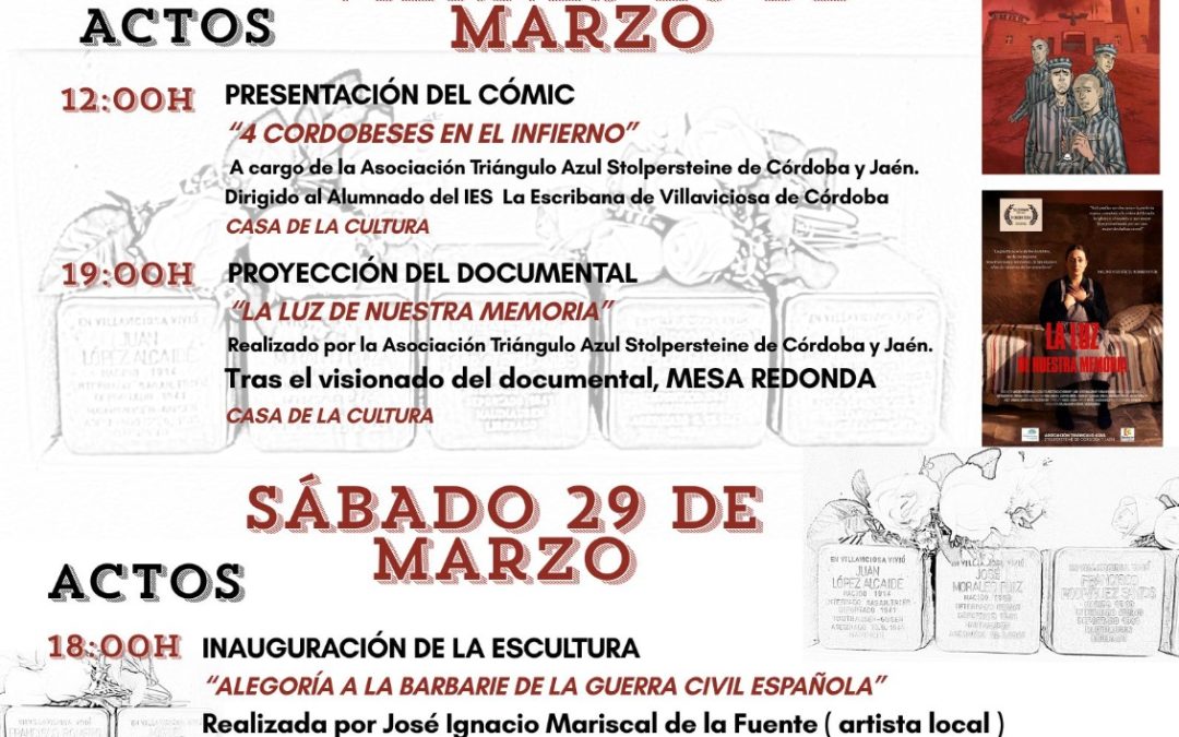 La Asociación Triángulo Azul Stolpersteine Córdoba y Jaén presenta las «V Jornadas Culturales y de Memoria Democrática» en Villaviciosa de Córdoba